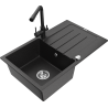 Mexen Bruno Granitspüle 1-Becken mit Abtropffläche und Küchenarmatur Duero, schwarz/silber metallic - 6513-73-671600-70