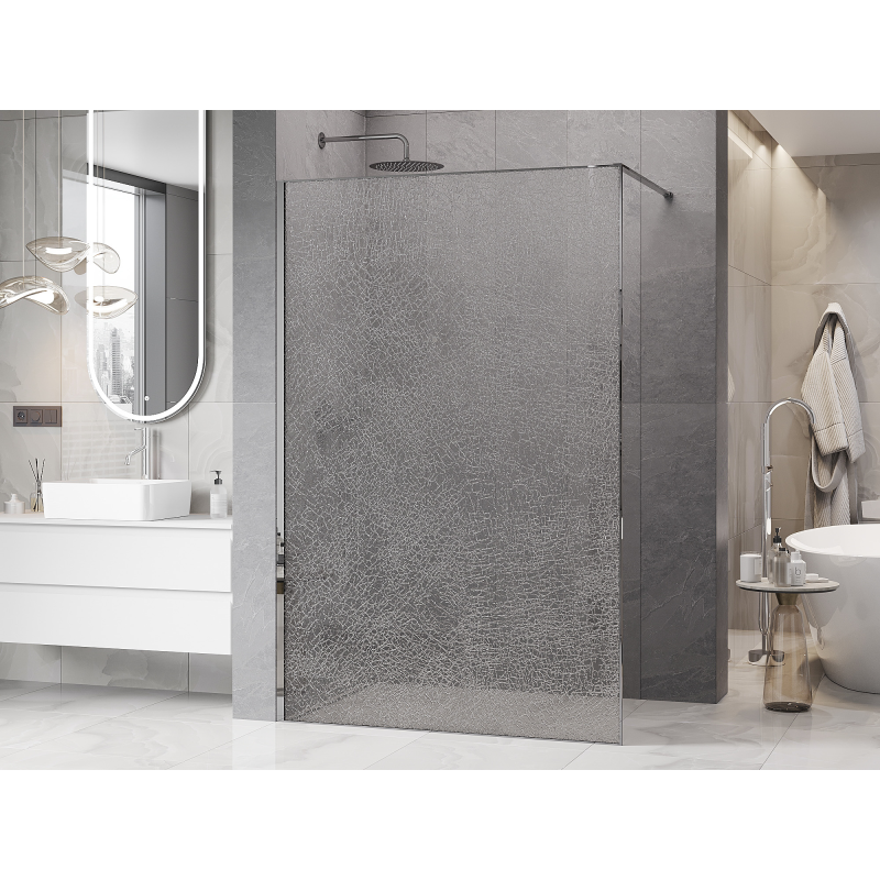 Mexen Kioto Duschwand Walk-in 80 x 200 cm, Crackle Transparent 12 mm, Chrom - 800-080-101-01-04-X