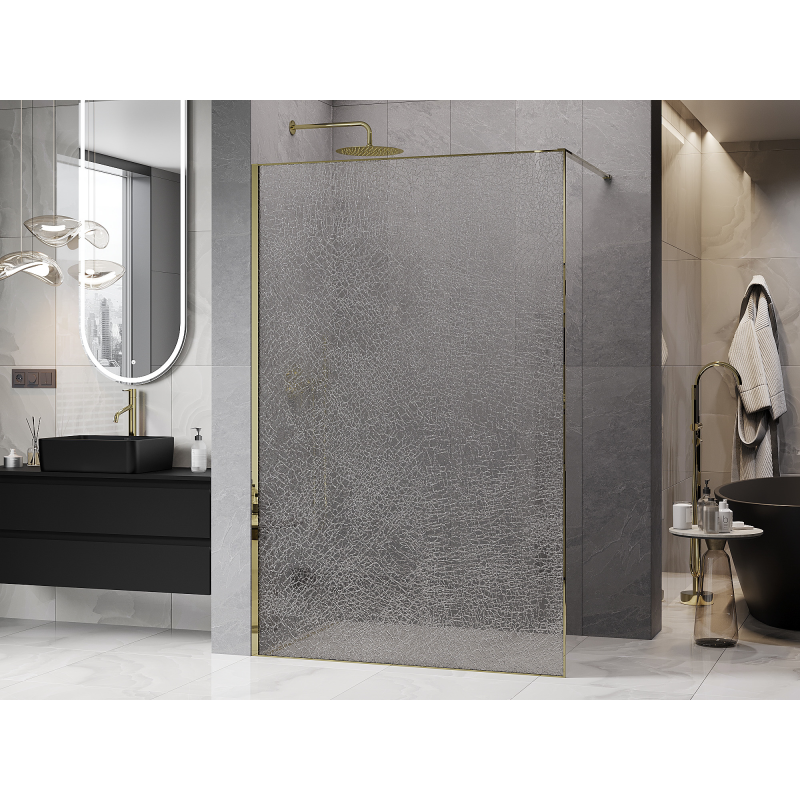 Mexen Kioto Duschwand Walk-in 140 x 200 cm, Crackle Transparent 12 mm, Gold - 800-140-101-50-04-X