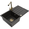 Mexen Bruno Granit Spülbecken 1-komorig mit Abtropffläche und Küchenarmatur Duero, schwarz/gold-metallic - 6513-75-671600-50