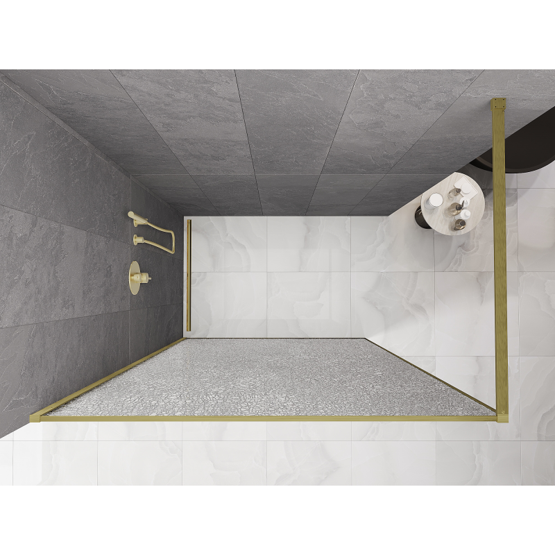 Mexen Kioto Duschwand Walk-in 100 x 200 cm, crackle transparent 12 mm, gebürstetes Gold - 800-100-101-55-04-X