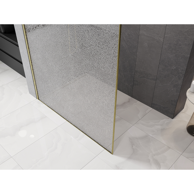 Mexen Kioto Duschwand Walk-in 130 x 200 cm, crackle transparent 12 mm, gold gebürstet - 800-130-101-55-04-X