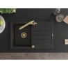 Mexen Bruno Granit Spülbecken 1-komorig mit Abtropffläche und Küchenarmatur Duero, schwarz/gold-metallic - 6513-75-671600-50