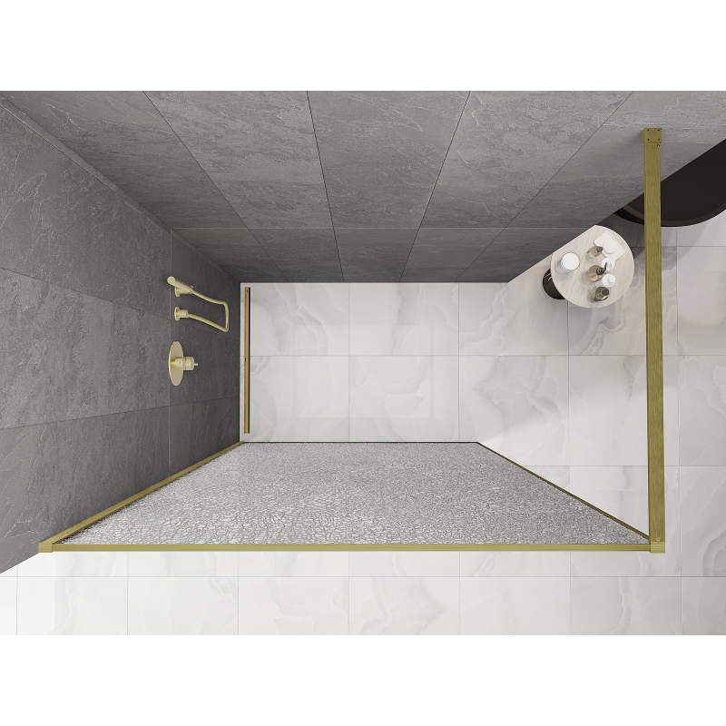 Mexen Kioto Duschwand Walk-in 160 x 200 cm, crackle transparent 12 mm, gold gebürstet - 800-160-101-55-04-X