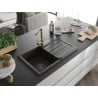 Mexen Bruno Granitspüle 1-Kammer mit Abtropffläche und Küchenarmatur Duero, schwarz/gold Metallic - 6513-75-671600-50-B