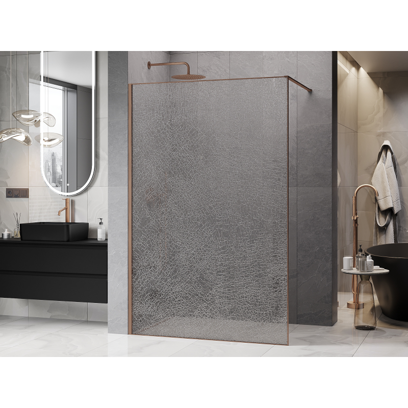 Mexen Kioto Duschwand Walk-in 100 x 200 cm, Crackle Transparent 12 mm, gebürstetes Kupfer - 800-100-101-65-04-X
