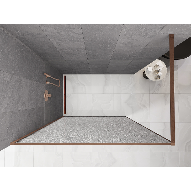 Mexen Kioto Duschwand Walk-in 140 x 200 cm, Crackle-Transparent 12 mm, gebürstetes Kupfer - 800-140-101-65-04-X