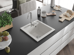 Mexen Vito 1-Becken-Granit-Spüle mit Mischbatterie Telma, Weiß - 6503-20-670200-00