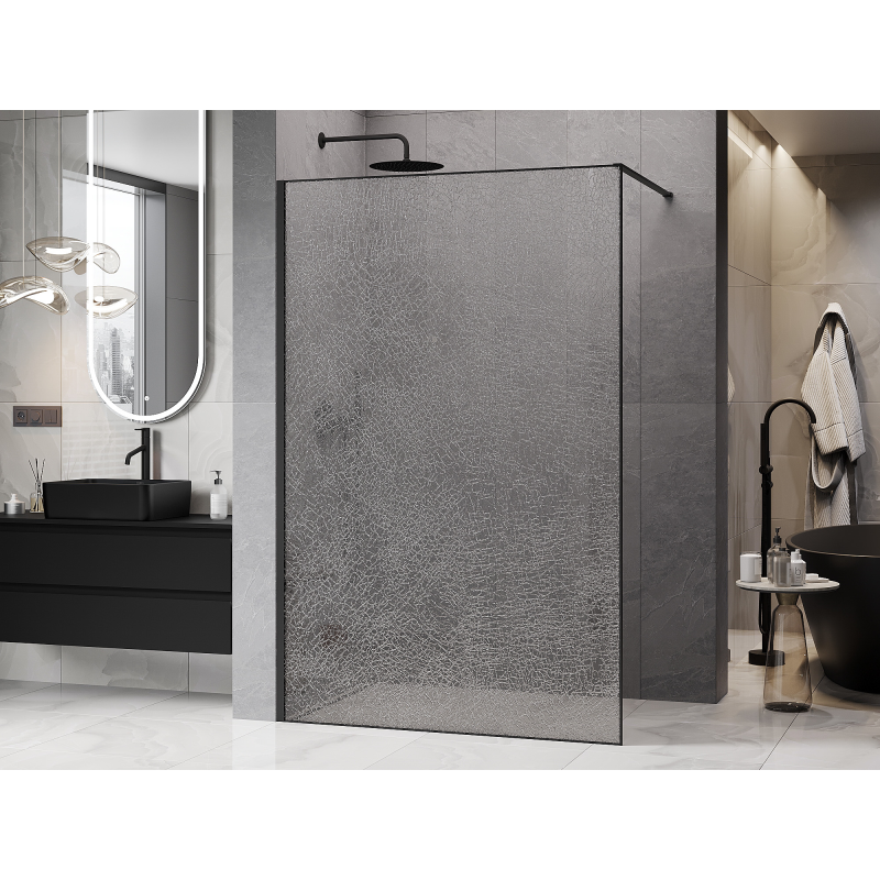 Mexen Kioto Duschrückwand Walk-in 110 x 200 cm, Crackle transparent 12 mm, schwarz - 800-110-101-70-04-X