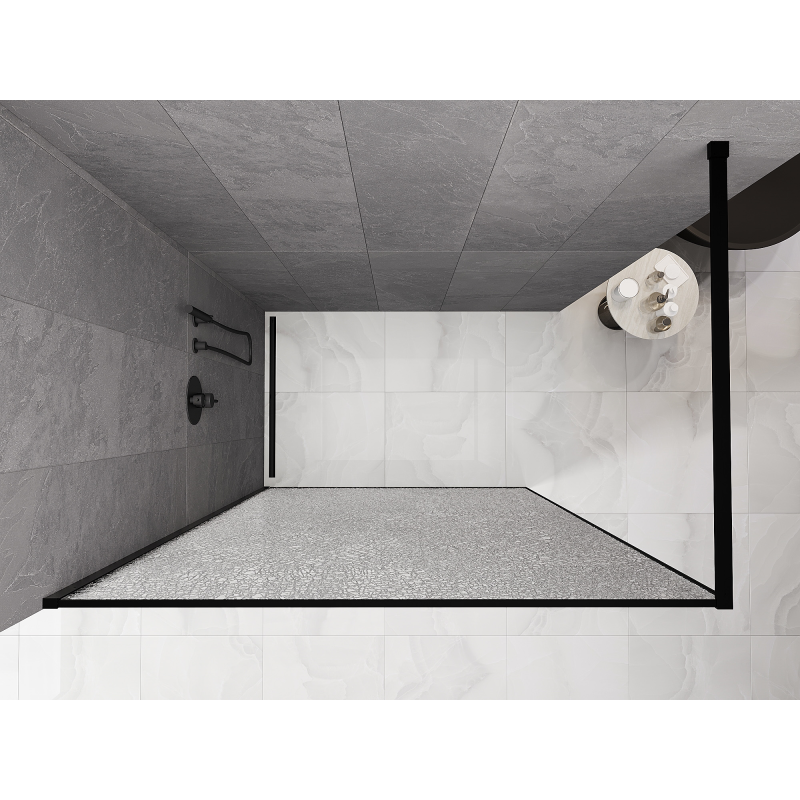 Mexen Kioto Duschrückwand Walk-in 110 x 200 cm, Crackle transparent 12 mm, schwarz - 800-110-101-70-04-X