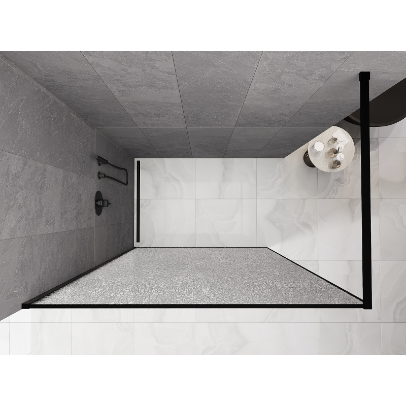 Mexen Kioto Duschwand Walk-in 130 x 200 cm, crackle transparent 12 mm, schwarz - 800-130-101-70-04-X