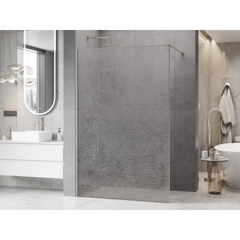 Mexen Kioto Duschrückwand Walk-in 120 x 200 cm, crackle transparent 12 mm, gebürstetes Nickel - 800-120-101-97-04-X