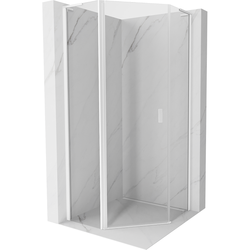 Mexen Mist L Fünfeckige Duschkabine mit Schwingtür 80 x 80 cm, transparent, weiß - 8A8L-080-080-20-00