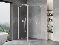 Mexen Mist L asymmetrische fünfeckige Duschkabine mit Schwingtüren 90 x 80 cm, transparent, weiß - 8A8L-090-080-20-00