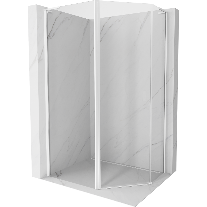 Mexen Mist L asymmetrische fünfeckige Duschkabine, schwenkbar 100 x 80 cm, transparent, weiß - 8A8L-100-080-20-00