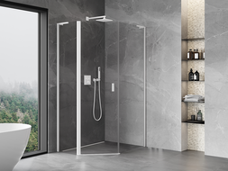 Mexen Mist L asymmetrische fünfeckige Duschkabine, schwenkbar 80 x 90 cm, transparent, weiß - 8A8L-080-090-20-00