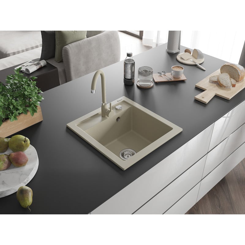 Mexen Vito Granitspüle 1-beckig mit Küchenarmatur Telma, beige - 6503-69-670200-69