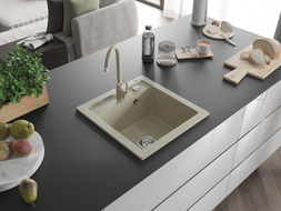 Mexen Vito Granitspüle 1-beckig mit Küchenarmatur Telma, beige - 6503-69-670200-69