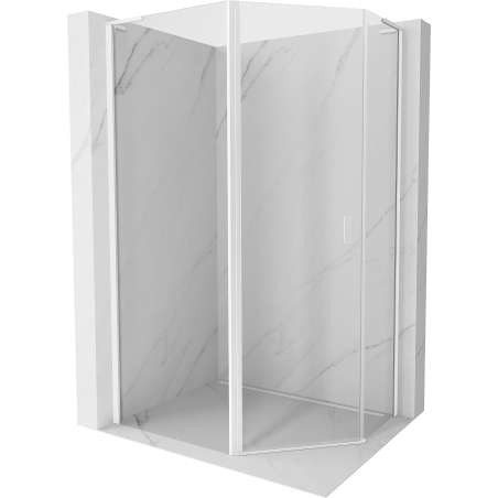 Mexen Mist L asymmetrische, fünfeckige Duschkabine mit Schwingtür 100 x 90 cm, transparent, weiß - 8A8L-100-090-20-00