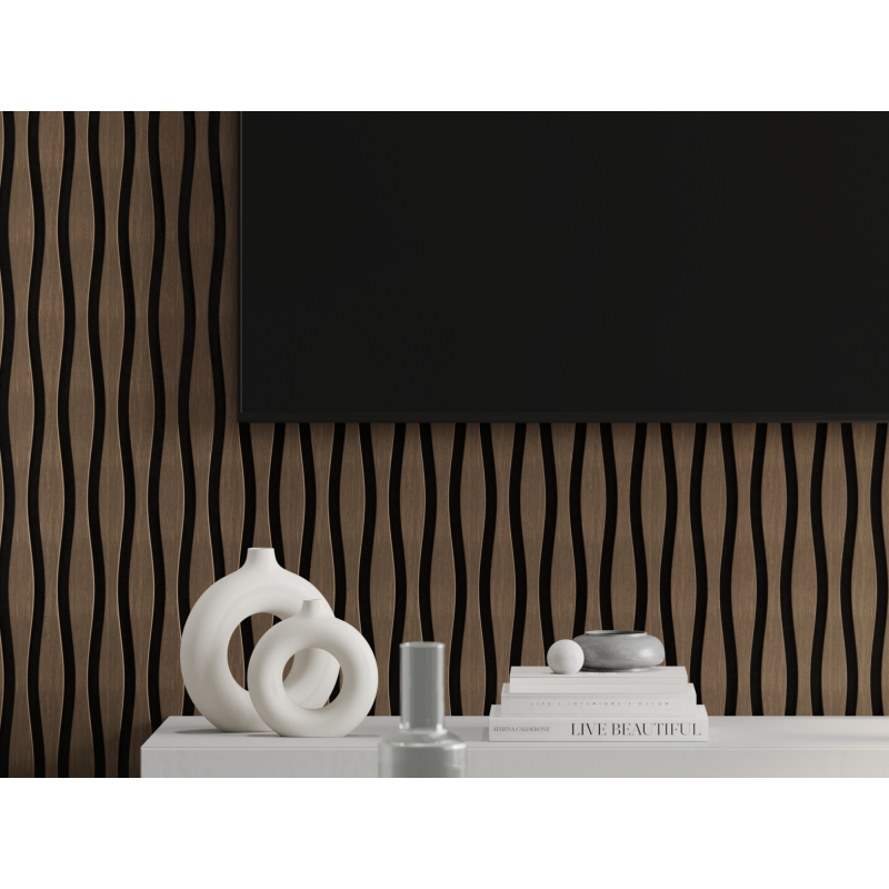 Mexen Lam-SF 01 Lam-SF 26 Akustik-Wandpaneele 280 x 30 cm, Filz 9 mm, technisches Furnier, Dunkle Walnuss - S106-280-26-044