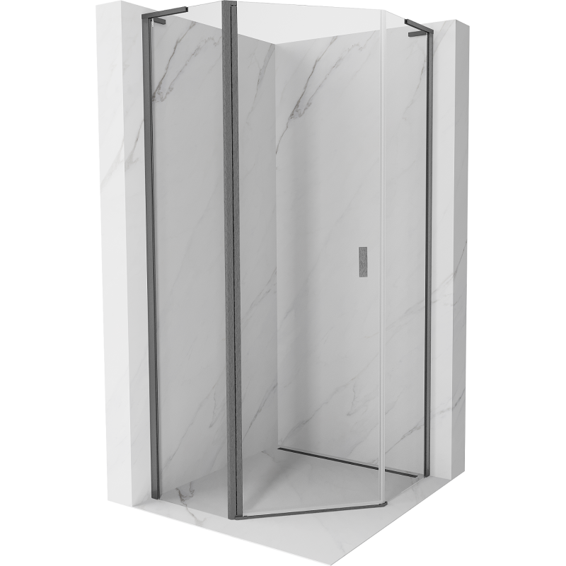 Mexen Mist L fünfeckige Duschkabine mit Schwingtür 80 x 80 cm, transparent, gebürstet gun gray - 8A8L-080-080-66-00