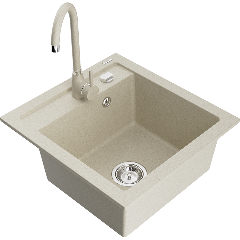 Mexen Vito Granitspüle 1-beckig mit Küchenarmatur Telma, beige - 6503-69-670200-69