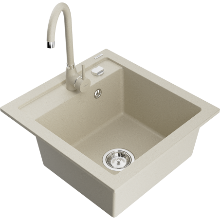 Mexen Vito Granitspüle 1-beckig mit Küchenarmatur Telma, beige - 6503-69-670200-69