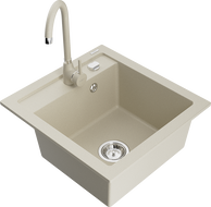 Mexen Vito Granitspüle 1-beckig mit Küchenarmatur Telma, beige - 6503-69-670200-69