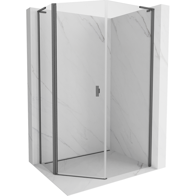 Mexen Mist L asymmetrische fünfeckige Duschkabine mit Schwingtür 80x90 cm transparent gun gray gebürstet - 8A8L-080-090-66-00