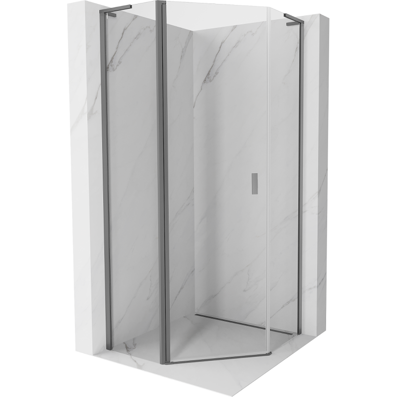 Mexen Mist L fünfeckige Duschkabine mit schwenkbarer Tür 100 x 100 cm, transparent, Gun Metal - 8A8L-100-100-95-00