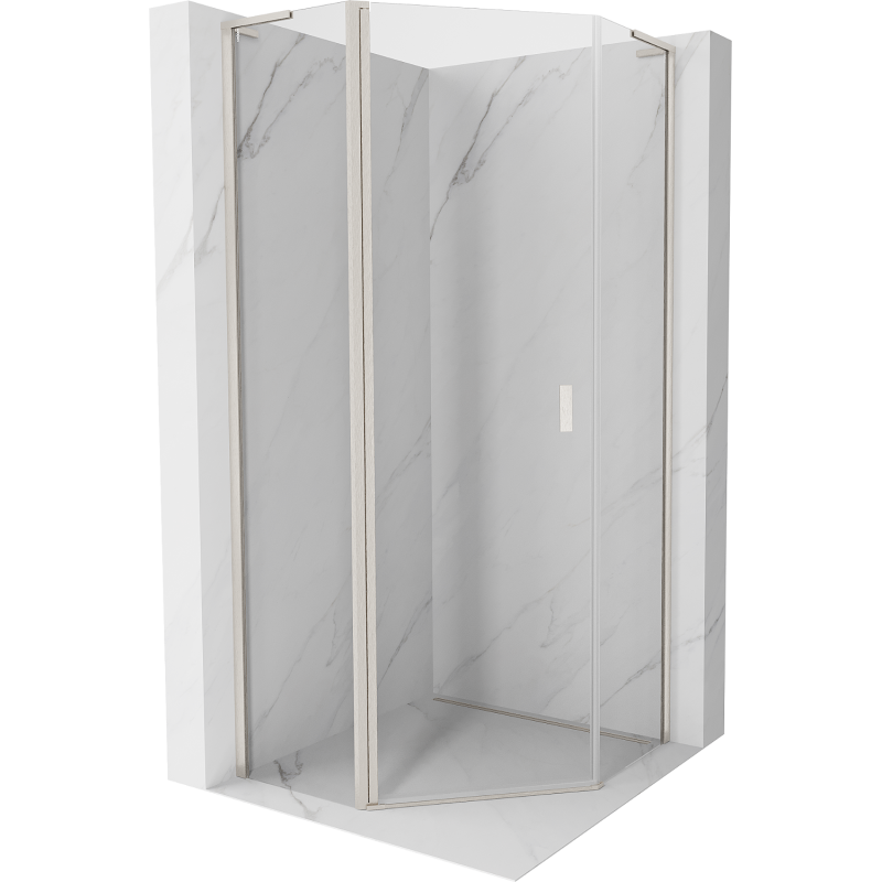Mexen Mist L fünfeckige Duschkabine zum Aufklappen 80 x 80 cm, transparent, gebürstetes Nickel - 8A8L-080-080-97-00