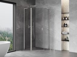 Mexen Mist L fünfeckige Duschkabine zum Aufklappen 80 x 80 cm, transparent, gebürstetes Nickel - 8A8L-080-080-97-00