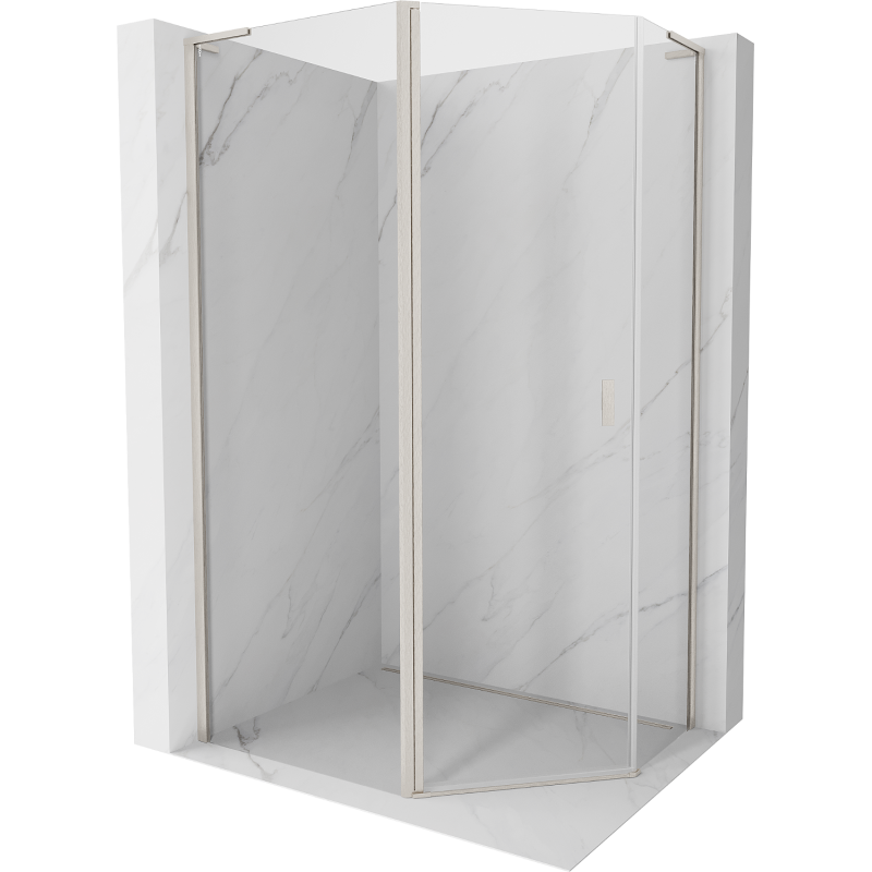 Mexen Mist L asymmetrische fünfeckige Duschkabine mit Schwingtür 90 x 80 cm transparent gebürsteter Nickel