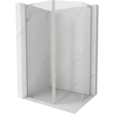 Mexen Mist L asymmetrische fünfeckige Duschkabine mit Schwingtür 90 x 80 cm transparent gebürsteter Nickel