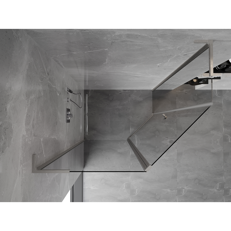 Mexen Mist L fünfeckige asymmetrische Duschkabine mit Schwingtür 100 x 80 cm transparent gebürsteter Nickel