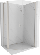Mexen Mist L asymmetrische fünfeckige Duschkabine mit Schwingtür 80 x 90 cm transparent gebürsteter Nickel