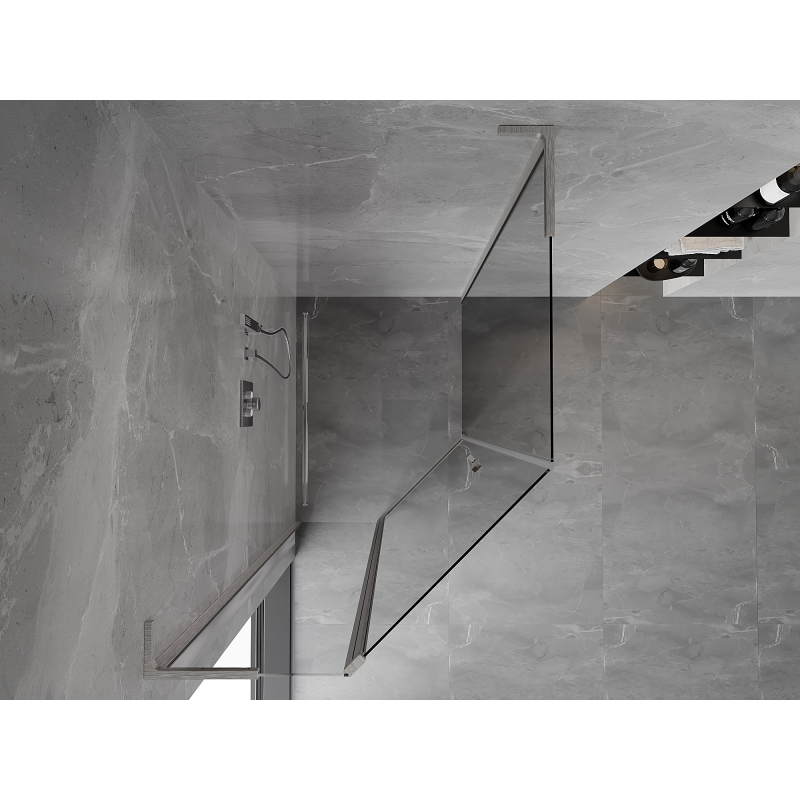 Mexen Mist L asymmetrische fünfeckige Duschkabine mit Schwingtür 80 x 90 cm transparent gebürsteter Nickel
