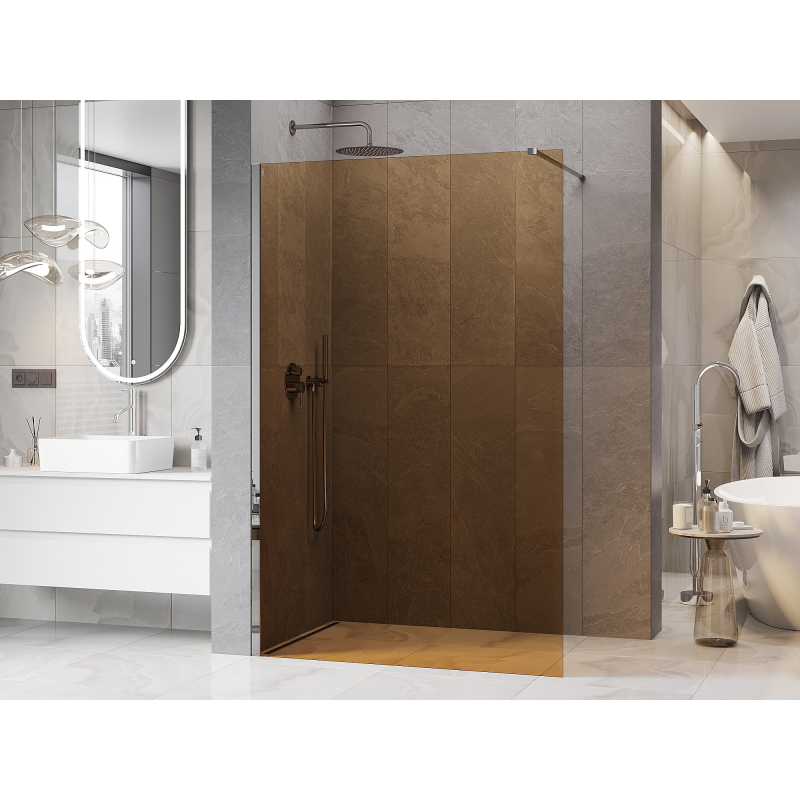 Mexen Kioto Duschwand Walk-in 130 x 200 cm, Bronze 8 mm, Chrom - 800-130-101-01-32
