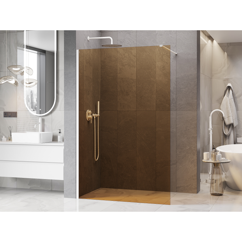 Mexen Kioto Duschwand Walk-in 140 x 200 cm, Bronze 8 mm, Weiß - 800-140-101-20-32