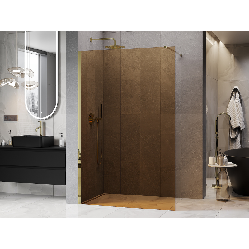 Mexen Kioto Duschwand Walk-in 130 x 200 cm, Bronze 8 mm, Gold - 800-130-101-50-32