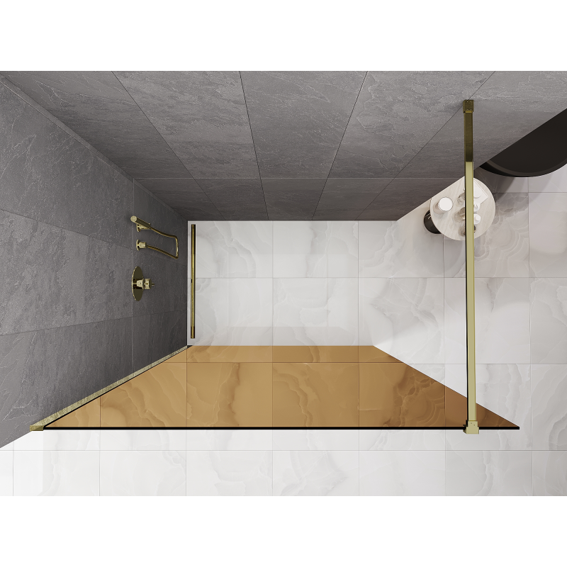 Mexen Kioto Duschwand Walk-in 140 x 200 cm, Bronze 8 mm, Gold - 800-140-101-50-32