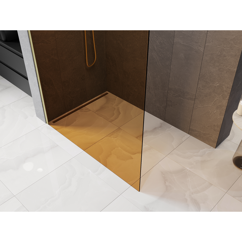 Mexen Kioto Duschwand Walk-in 140 x 200 cm, Braun 8 mm, Gold gebürstet - 800-140-101-55-32