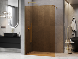 Mexen Kioto Duschwand Walk-in 140 x 200 cm, Braun 8 mm, Gold gebürstet - 800-140-101-55-32