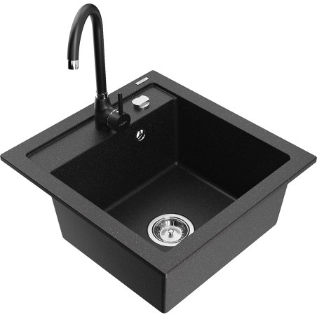 Mexen Vito Granitspüle 1-Becken mit Küchenarmatur Telma, schwarz/silber Metallic - 6503-73-670200-70