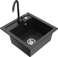 Mexen Vito Granitspüle 1-Becken mit Küchenarmatur Telma, schwarz/silber Metallic - 6503-73-670200-70