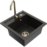 Mexen Vito Granitspüle 1-Becken mit Küchenarmatur Telma, schwarz/gold metallic - 6503-75-670200-50