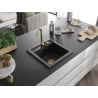 Mexen Vito Granitspüle 1-Becken mit Küchenarmatur Telma, schwarz/gold metallic - 6503-75-670200-50