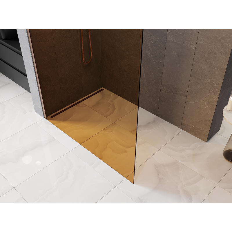 Mexen Kioto Duschwand Walk-in 80 x 200 cm, Bronze 8 mm, gebürstetes Kupfer - 800-080-101-65-32