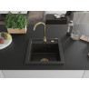 Mexen Vito Granitspüle 1-Becken mit Küchenarmatur Telma, schwarz/gold metallic - 6503-75-670200-50