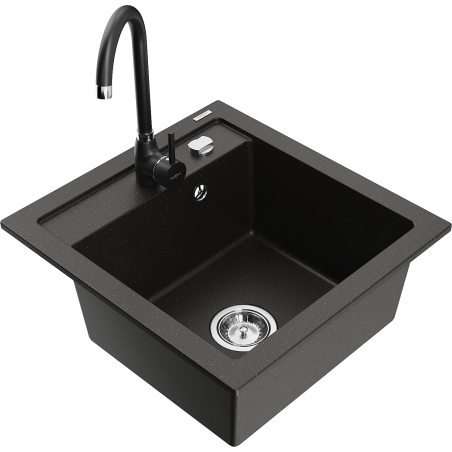 Mexen Vito Granitspüle 1-Becken mit Küchenarmatur Telma, Schwarz/Gold Metallic - 6503-75-670200-70